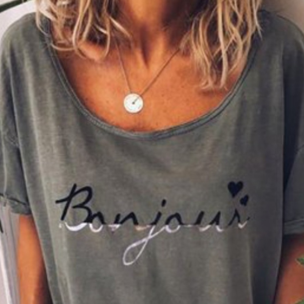 1 MED LEFT ‼️NWT SLOUCHY WASHED OUT BONJOUR TEE - Picture 4 of 6